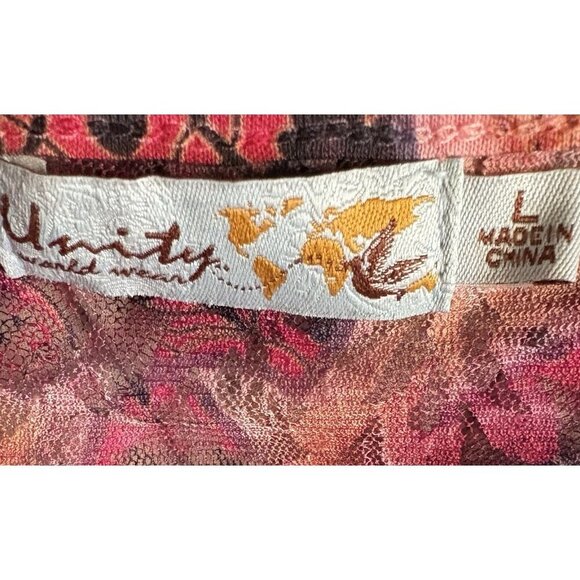 Unity World Wear L Pink Artsy Print Tie Neck Stud Detail Flutter Sleeve Blouse - Picture 6 of 6